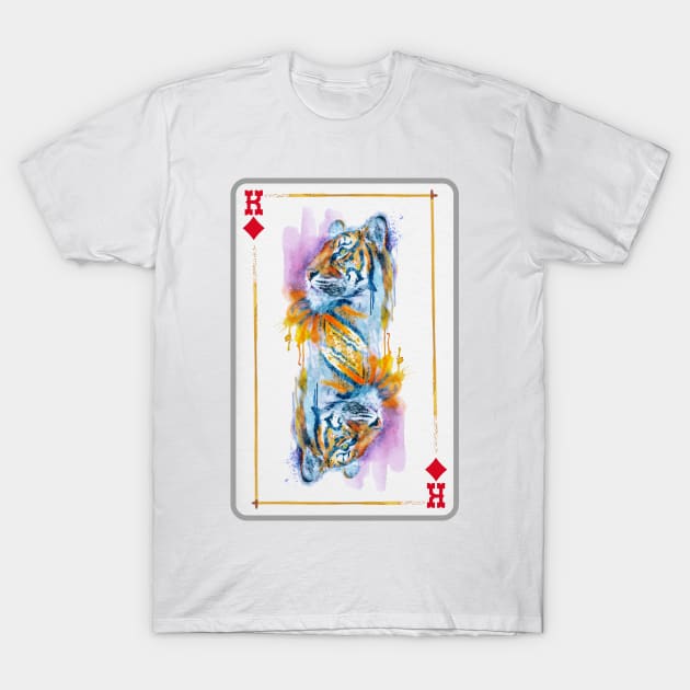 Tiger Head King of Diamonds Playing Card T-Shirt by Marian Voicu